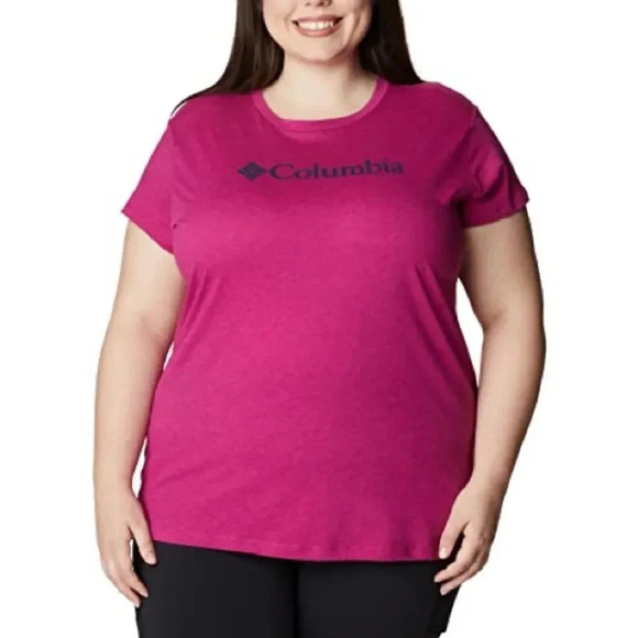 Columbia Plus Size Trek Logo-Graphic Top - Wild Fuchsia Heather - Picture 1 of 4